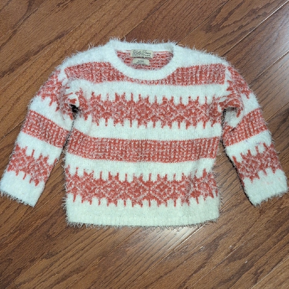 Lucky Brand Fuzzy Striped Sweater - White and Red